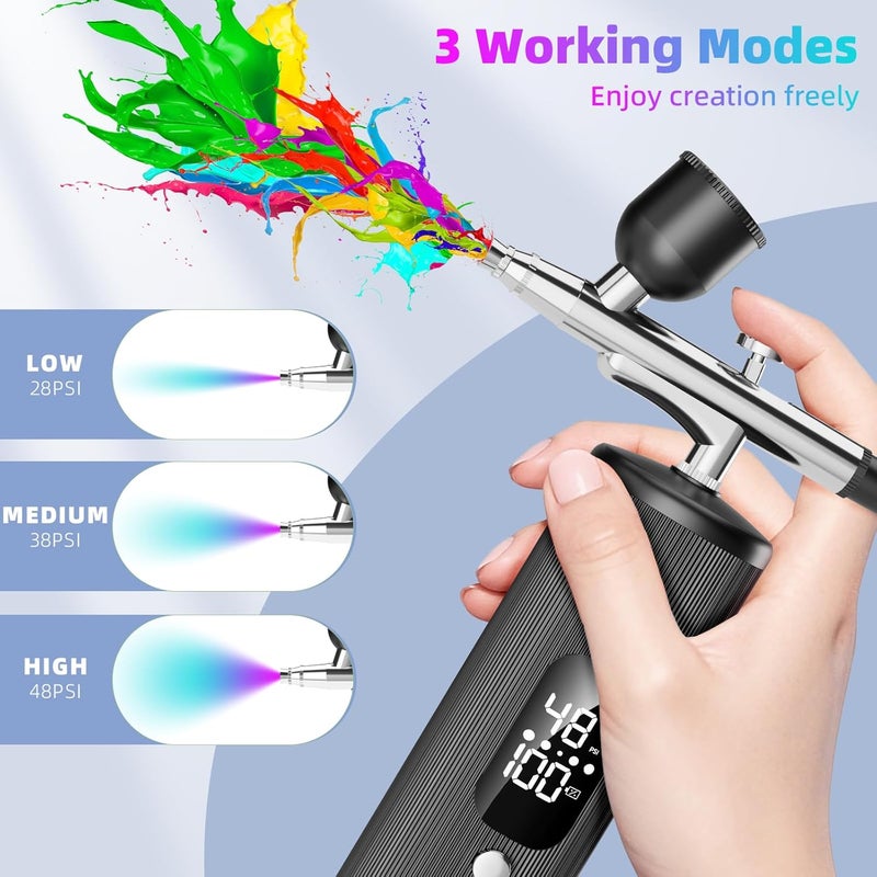 INVIMENT Airbrush Kit with Compressor - 48PSI High Pressure, Non-Clogging Air Brush Set, 6000 mAh Extra Long Standby, Ideal for Painting, Modeling, Cake Decorating, Pastry, Makeup and Nail Art - Image 3